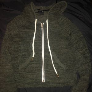 cropped green zip up hoodie
